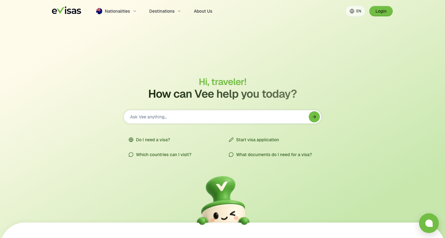 The new <a target="_blank" rel="noopener noreferrer nofollow" href="http://evisas.com">evisas.com</a> home page. On phones, the four suggestions stack in a single column.